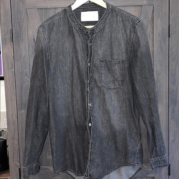 Vintage Other - Vintage Black Denim Mandarin Collar Button Down